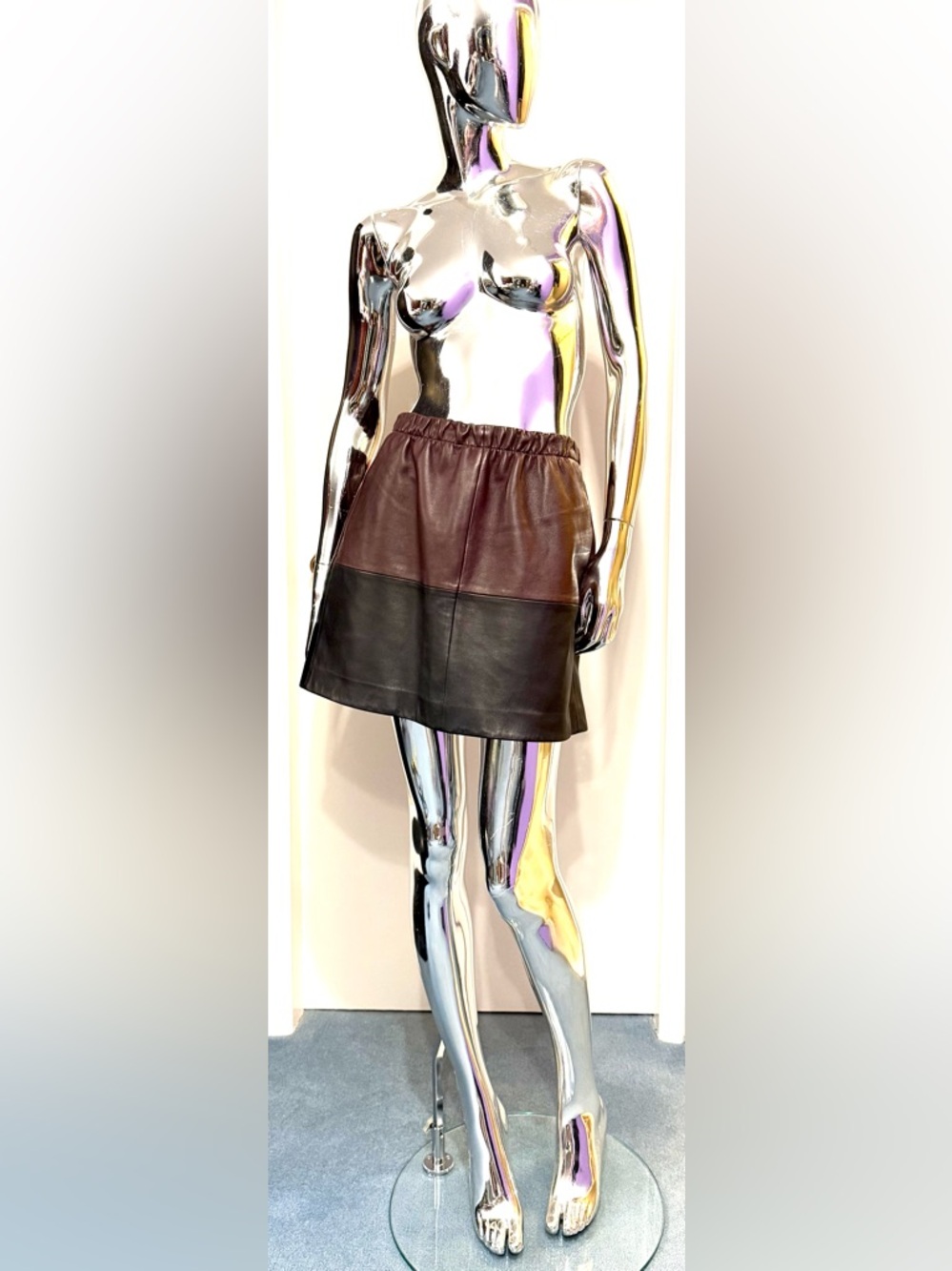 ☀️Spring Sale: Vince Two-Tone Leather (lambskin) Mini Skirt - elastic waist